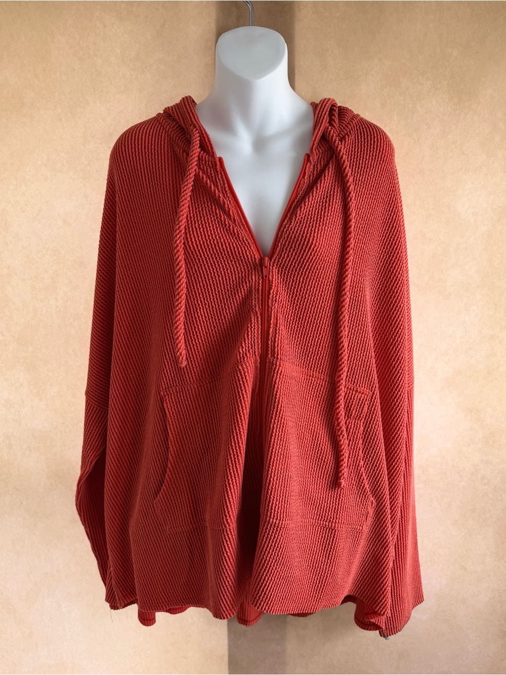 Textured Hooded Swim Coverup in Terracotta